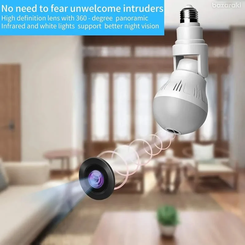 Kamerë WiFi 360° në formë llambe thumbnail 2